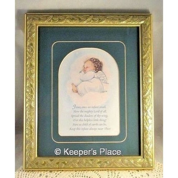 Framed Matted Baby Angel Jesus Once An Infant - Picture 1 of 4